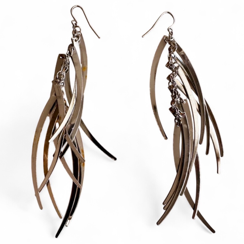 Silver Abstract Dangle Earrings - Picture 4 of 8